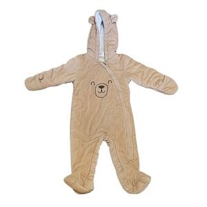 First Wish Baby 9-12 Months Bear Bunting Suit Tan Hooded Winter Zip